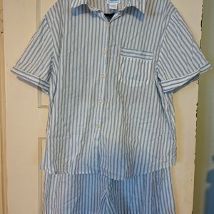 Blue and White Striped Pajama Set